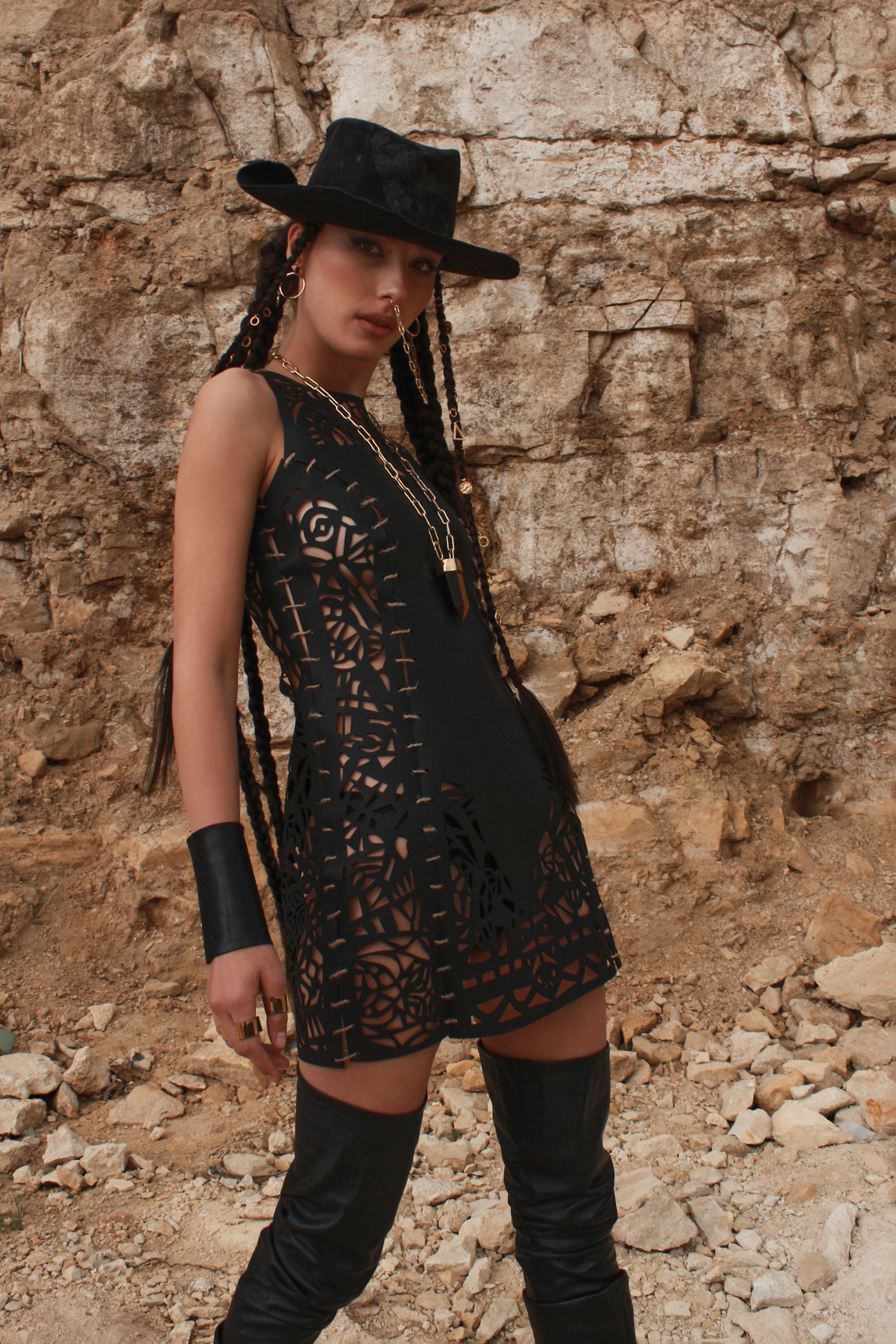 Carved Eco-leather dress