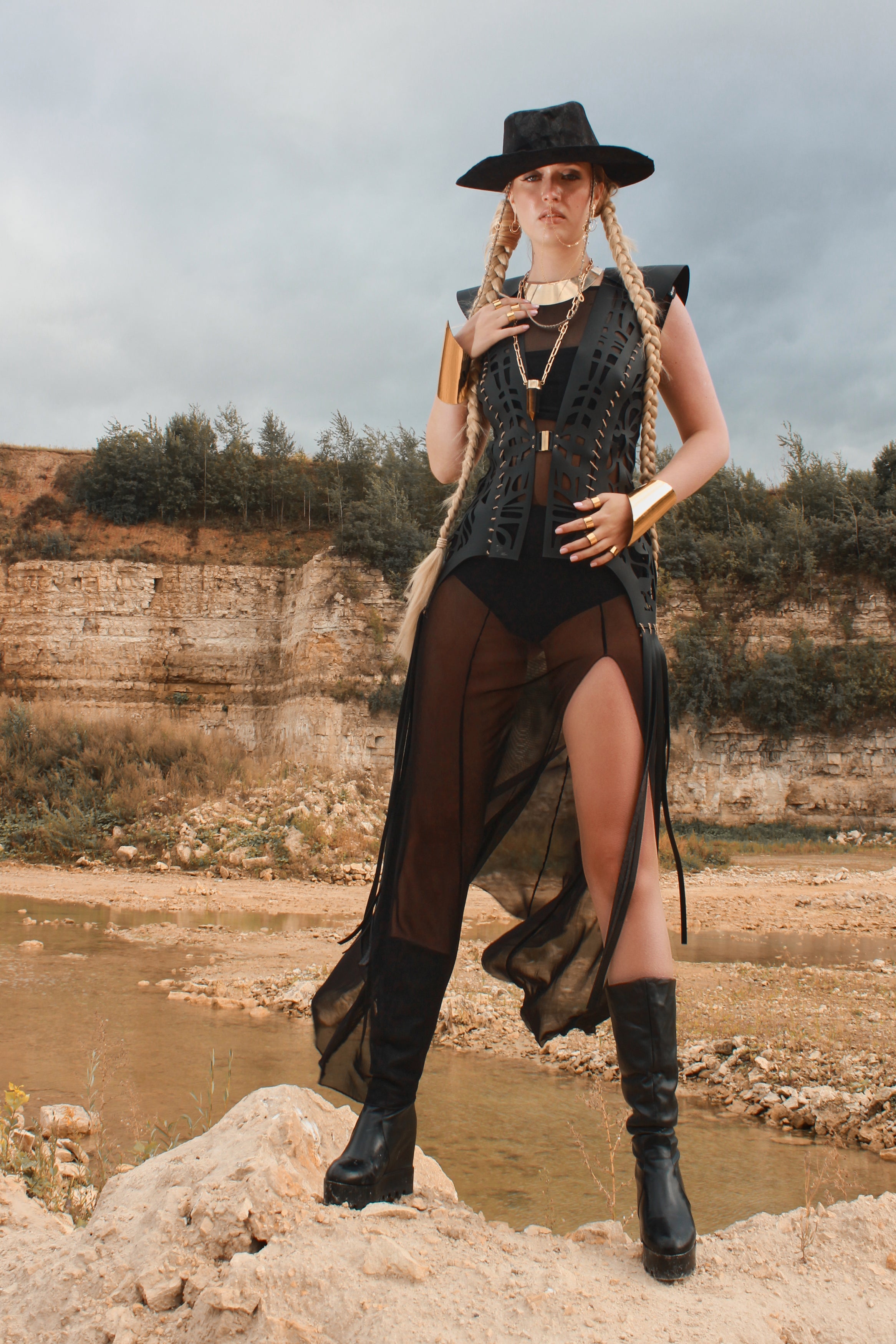 Carved eco-leather vest