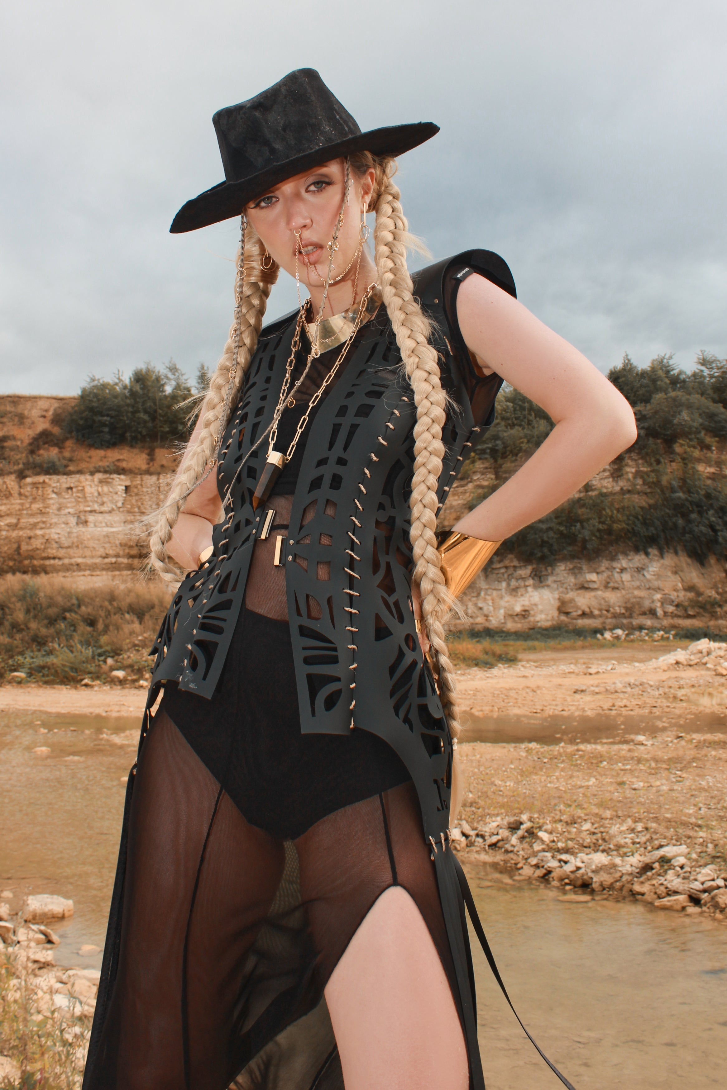 Carved eco-leather vest