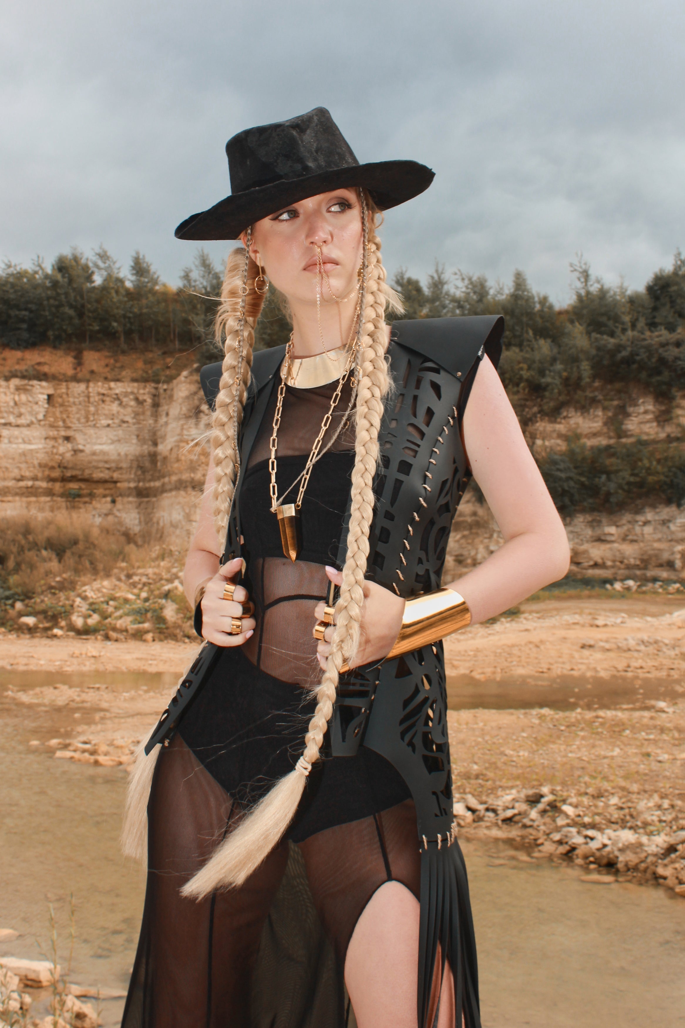 Carved eco-leather vest