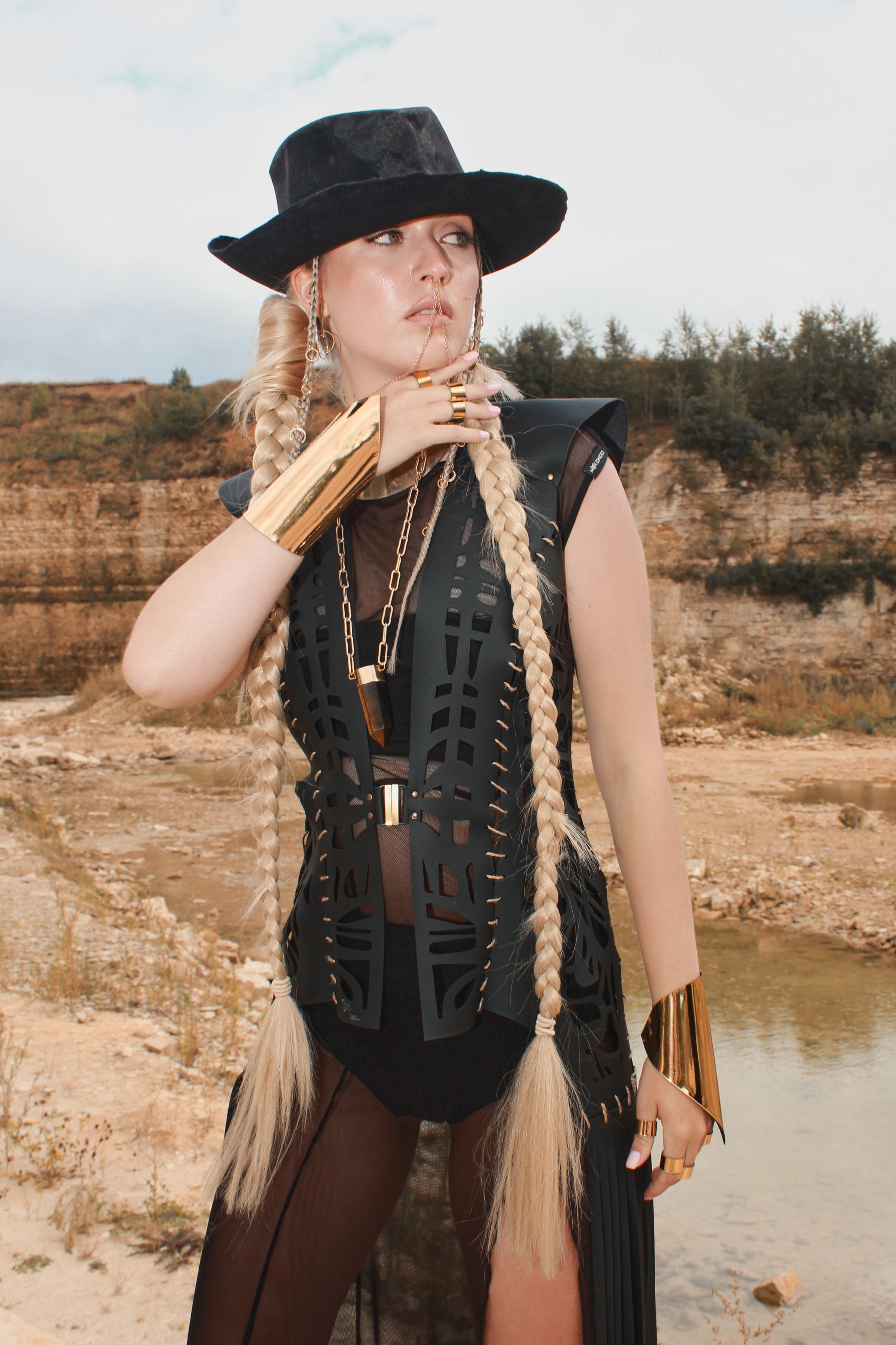 Carved eco-leather vest