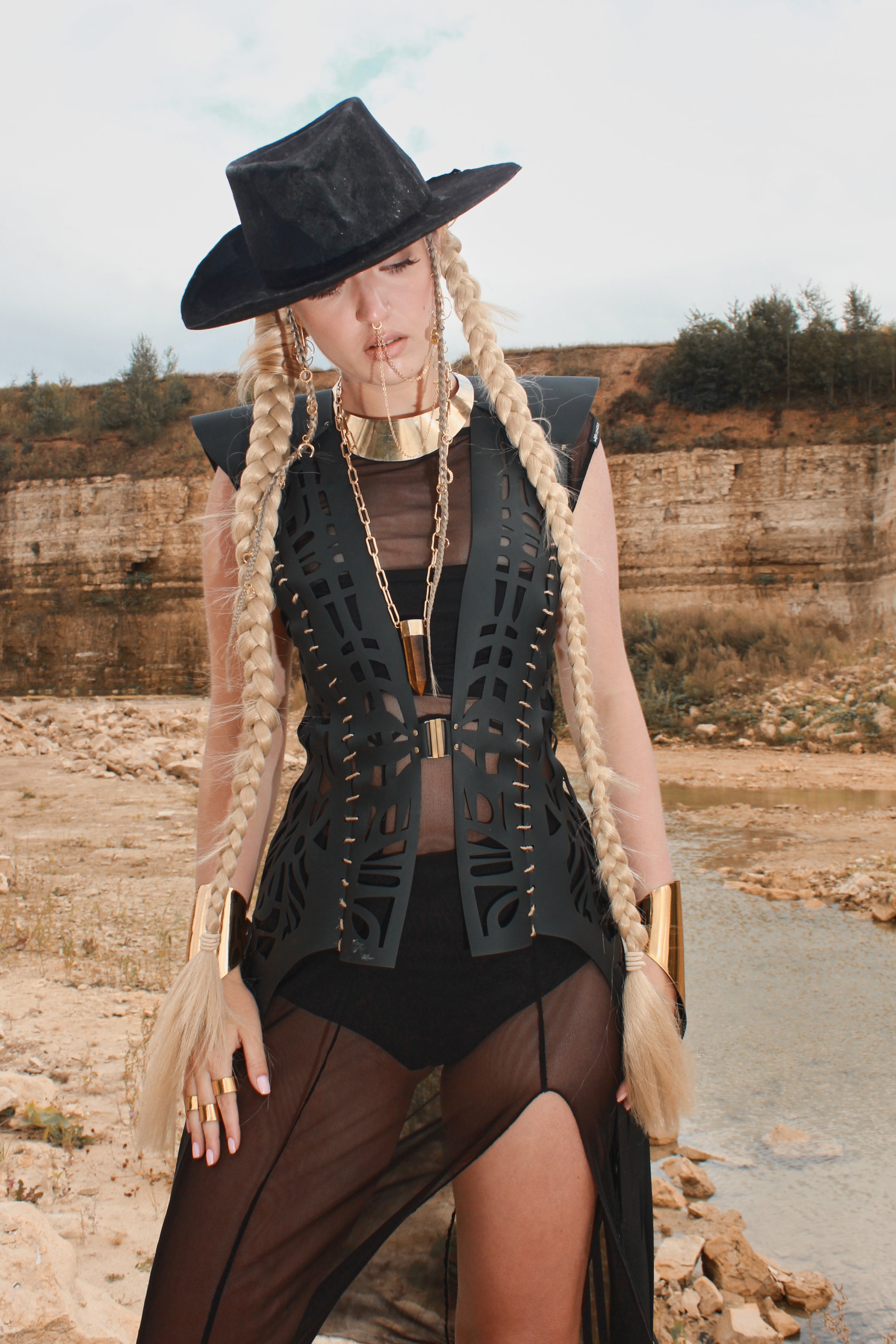 Carved eco-leather vest