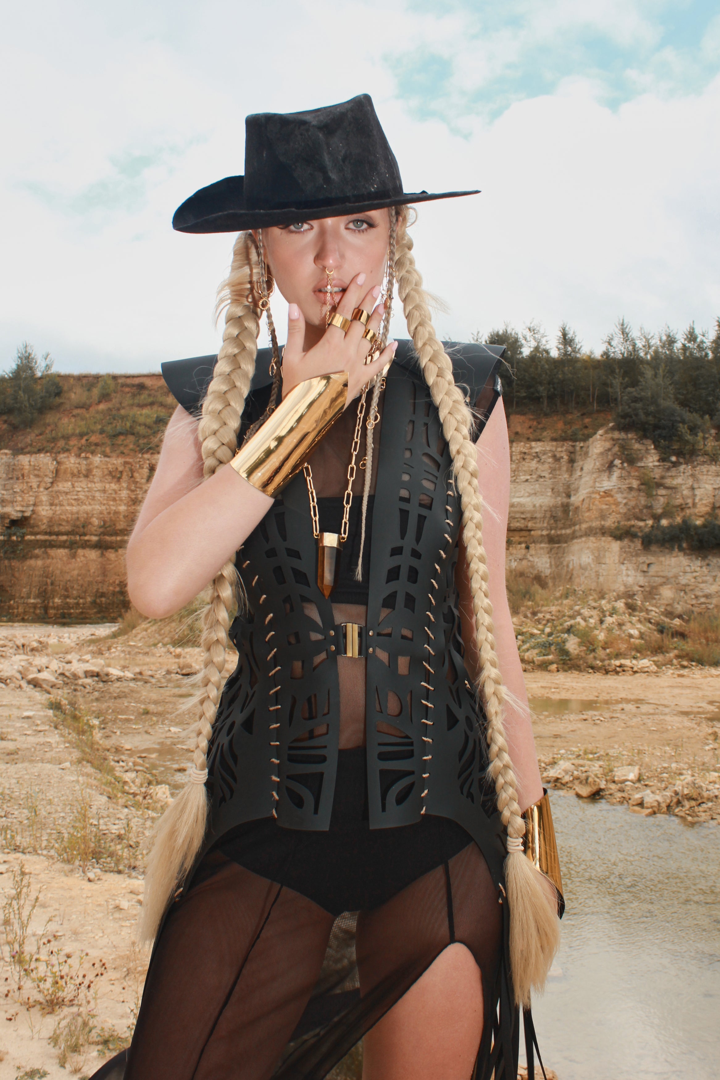 Carved eco-leather vest