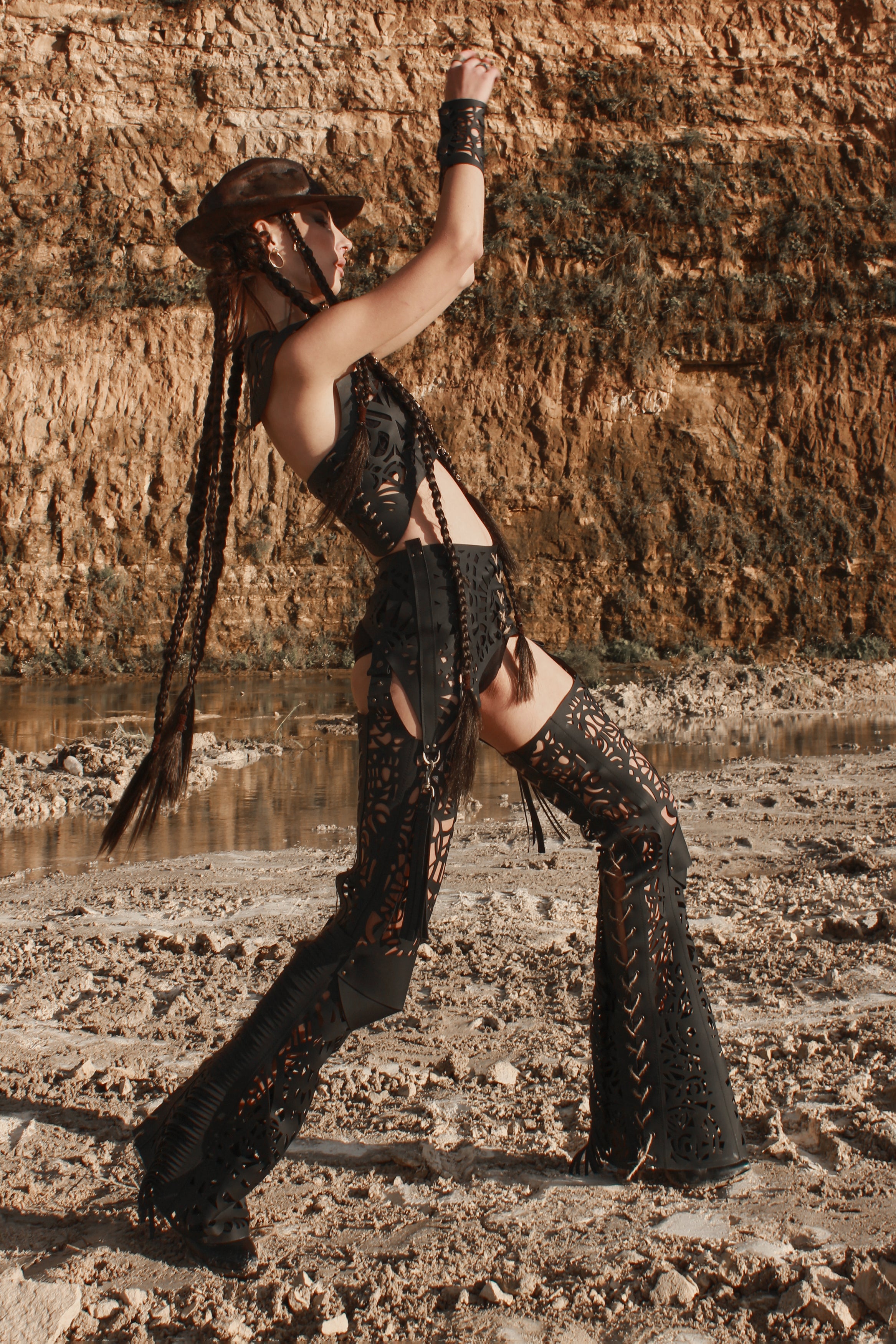 Flared leather trousers