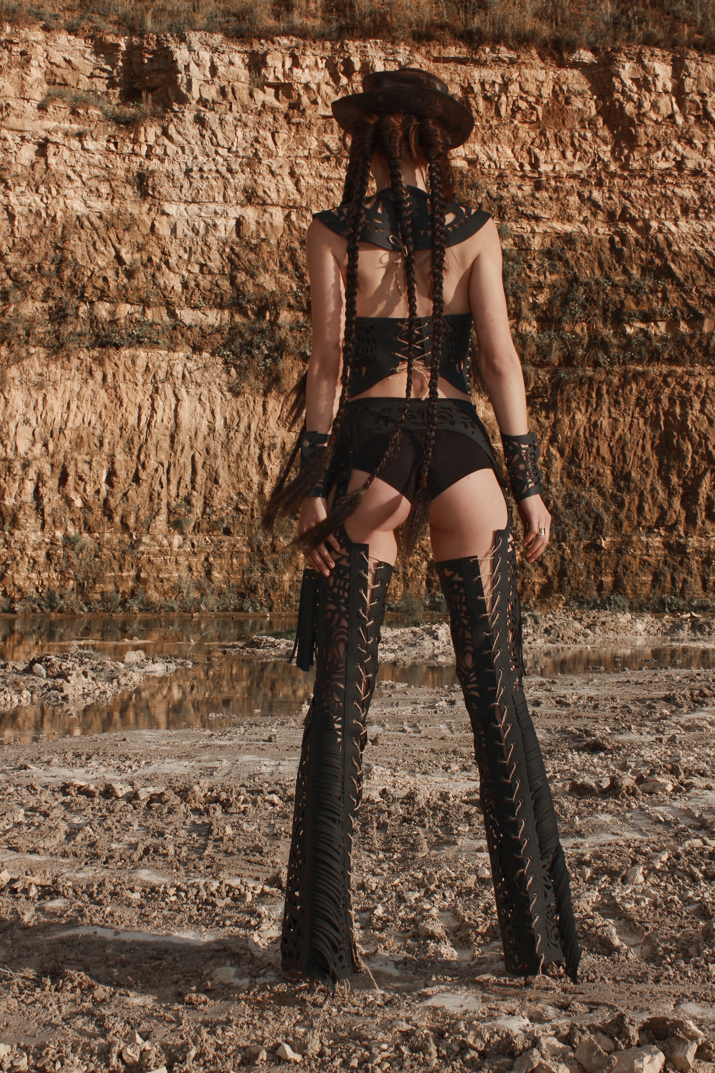 Flared leather trousers