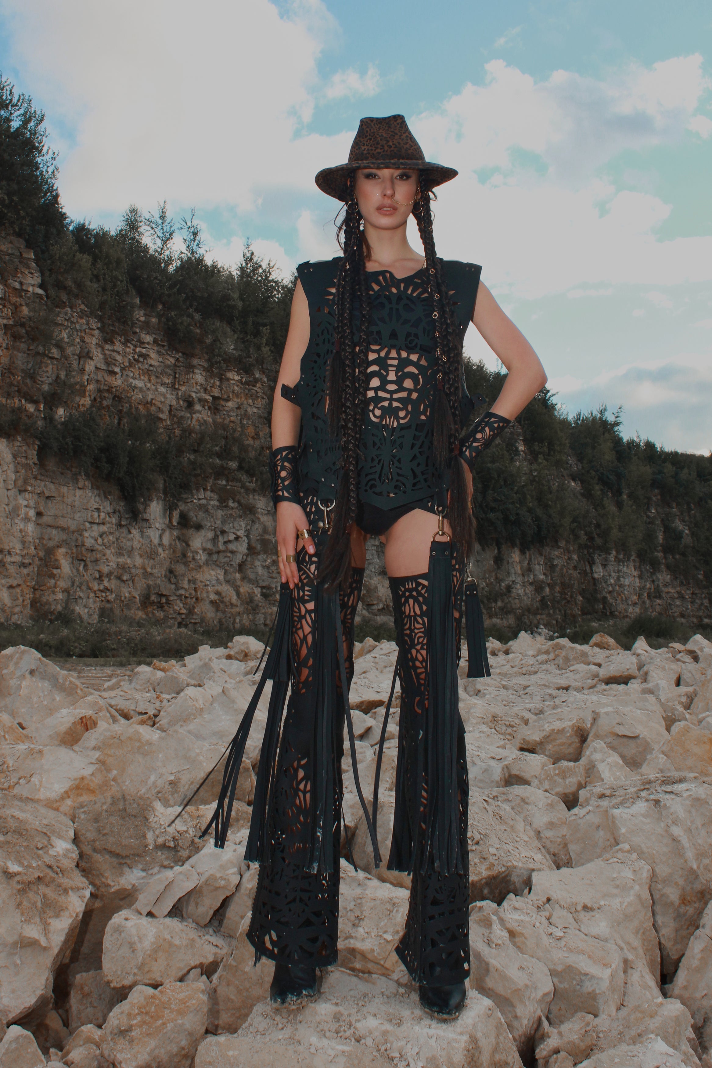 Carved eco-leather vest