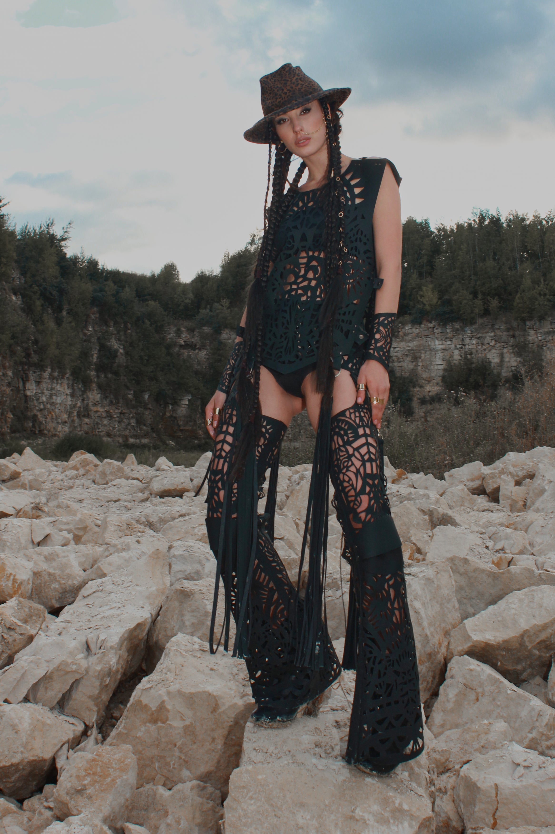 Carved eco-leather vest