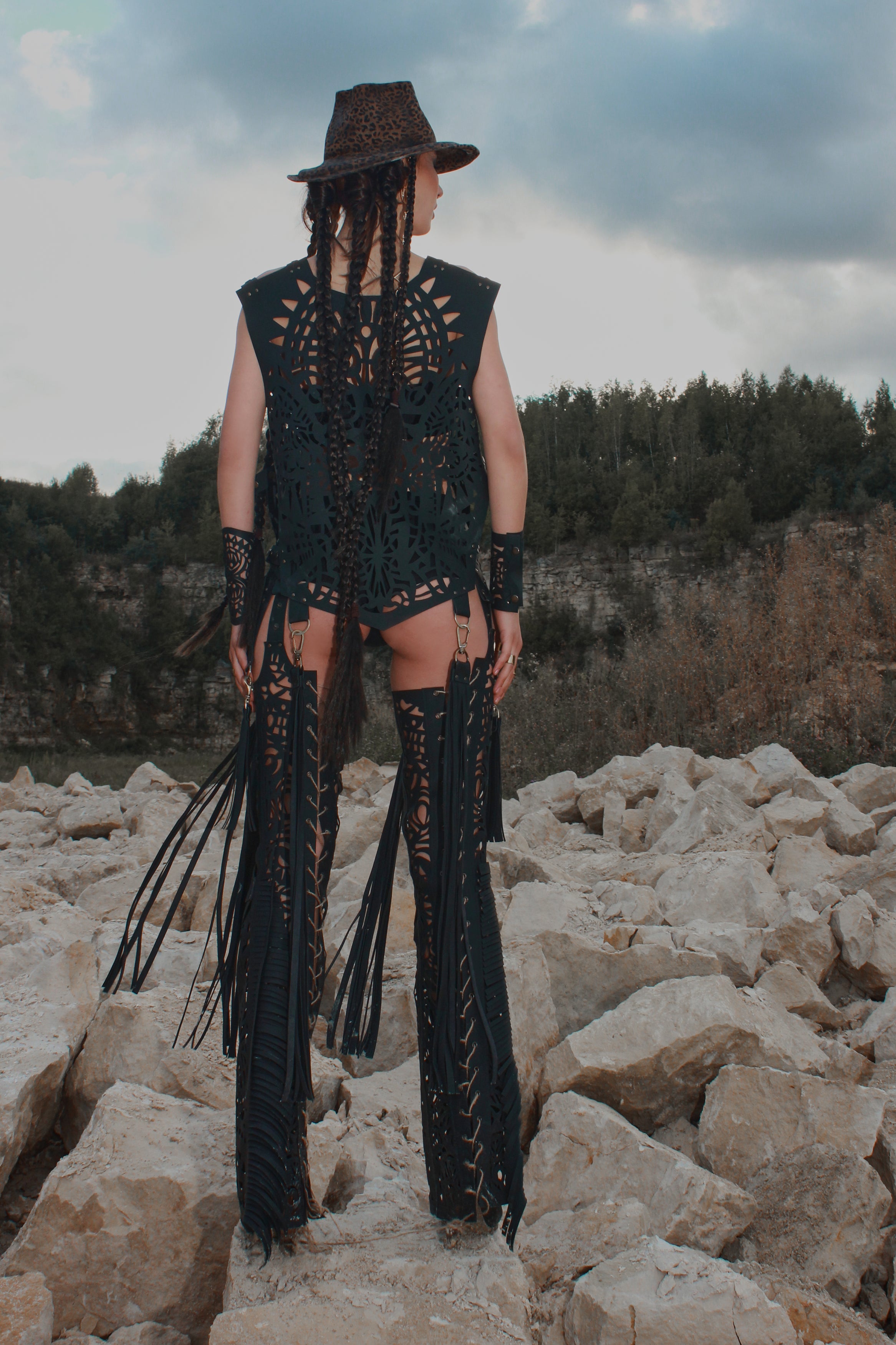 Carved eco-leather vest