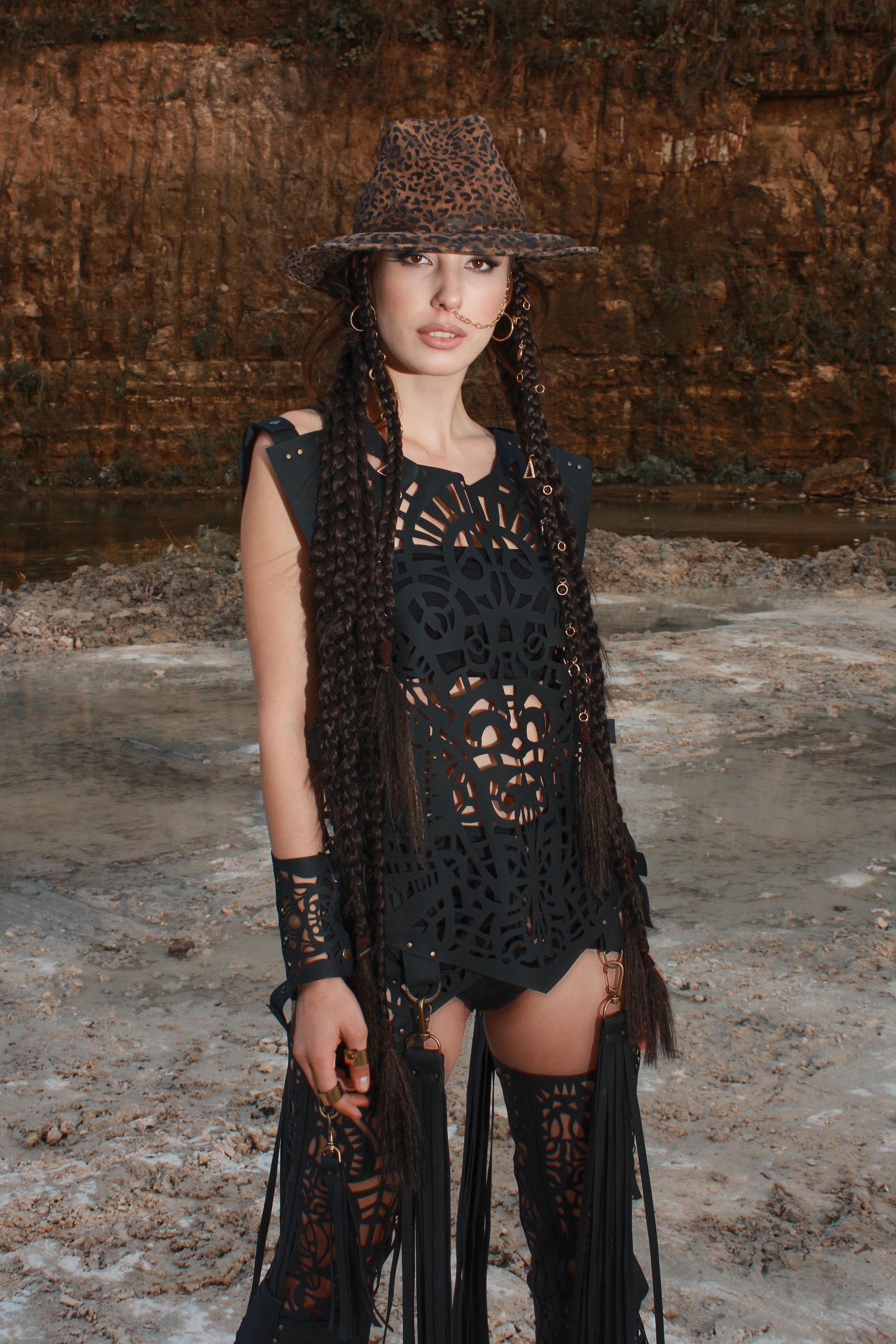 Carved eco-leather vest