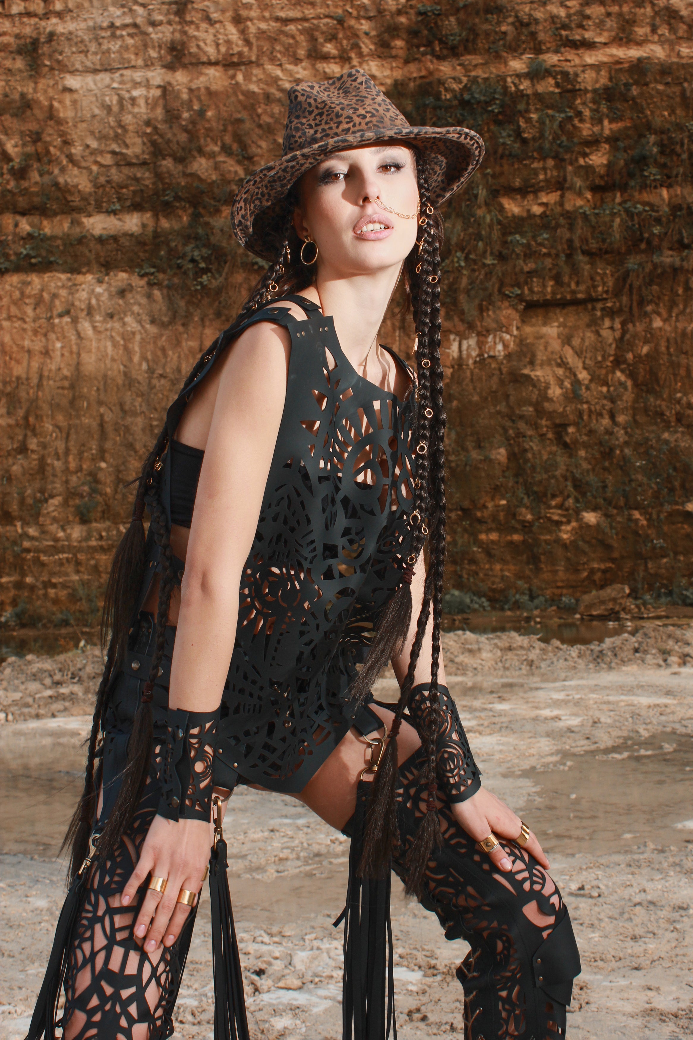 Carved eco-leather vest