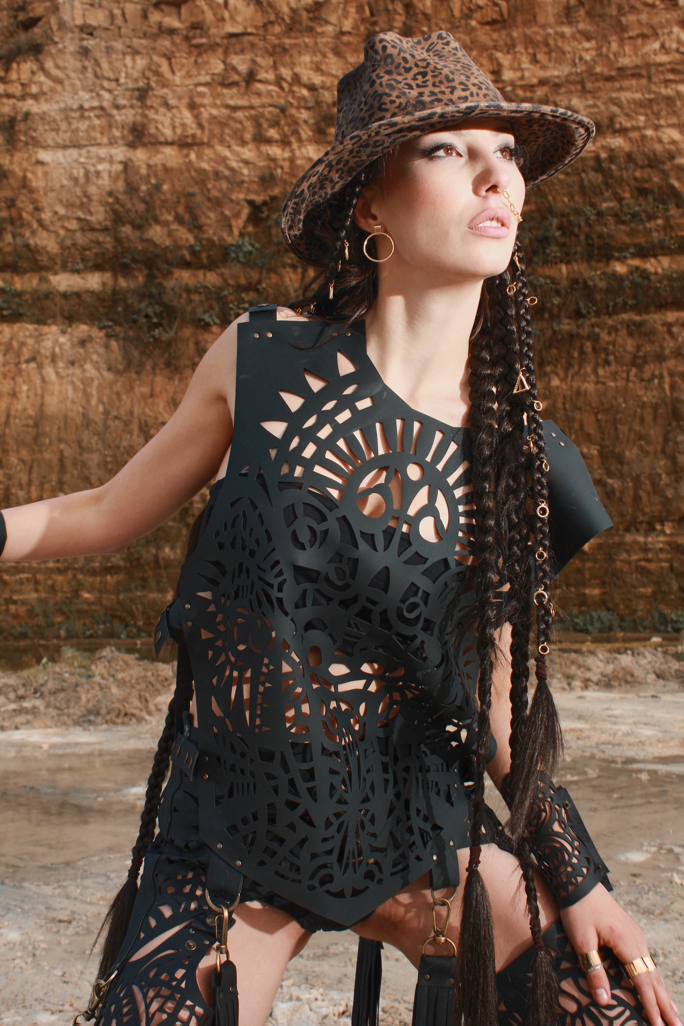 Carved eco-leather vest