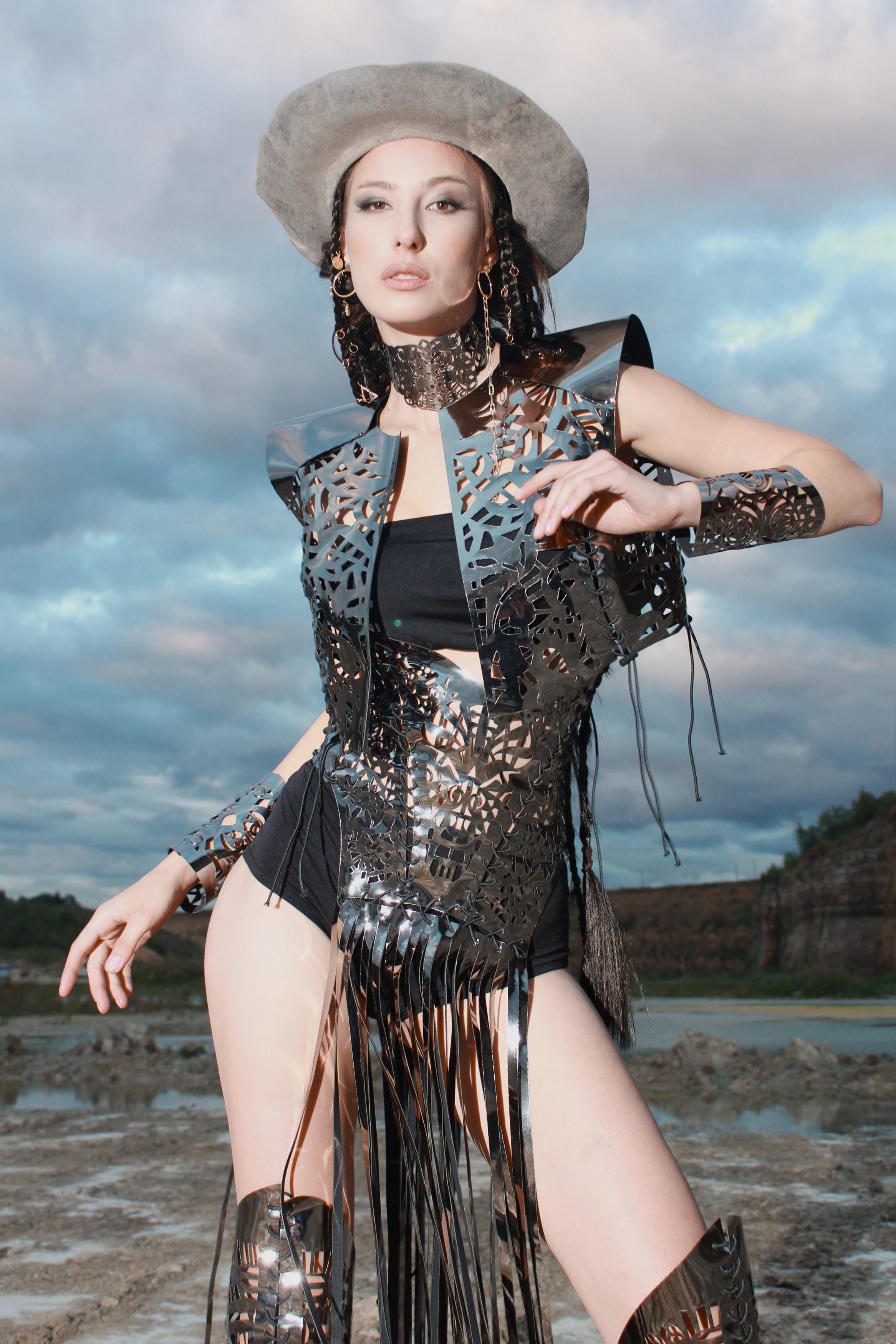 Carved corset with fringe