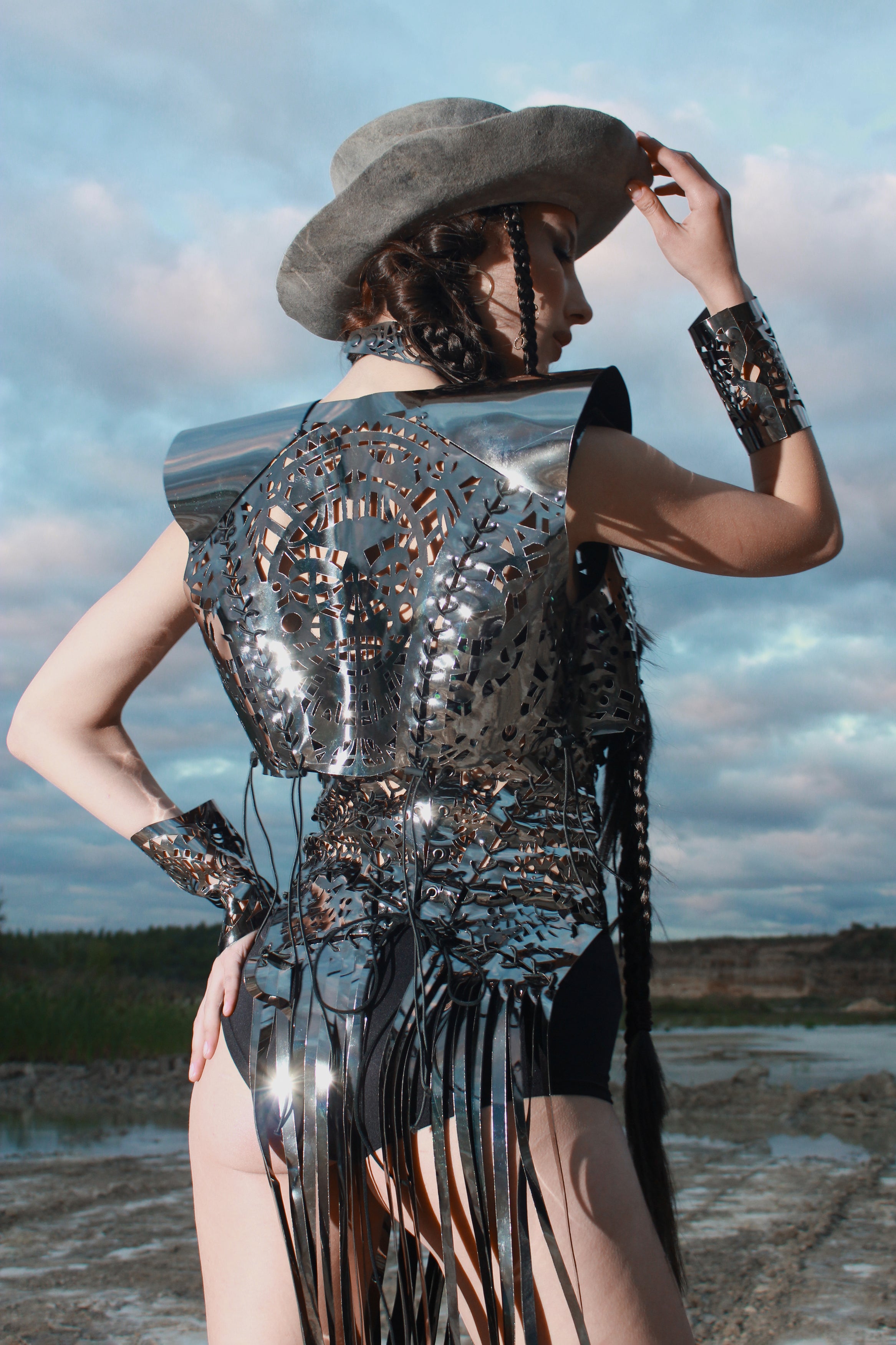 Carved corset with fringe