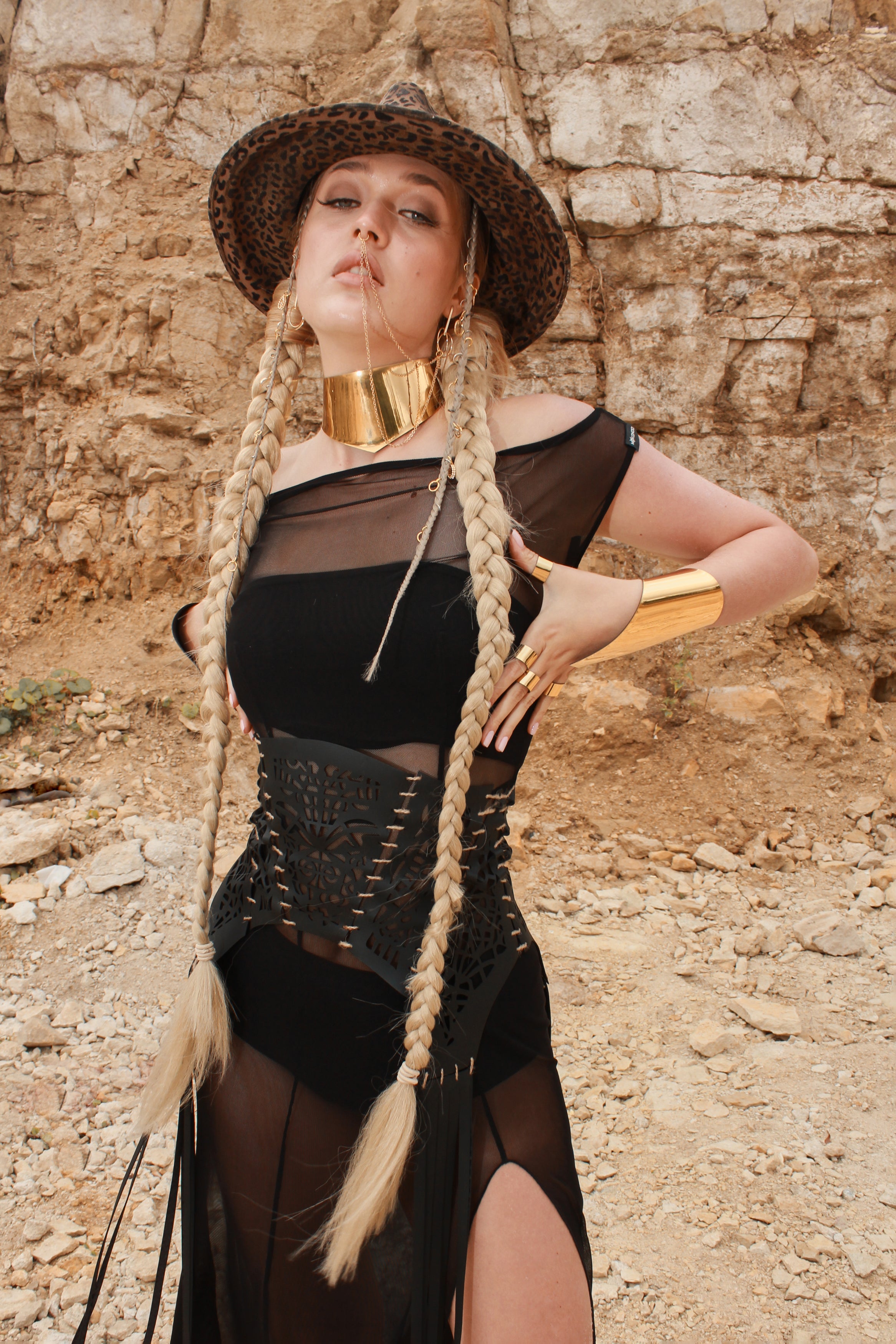 Carved eco-leather corset