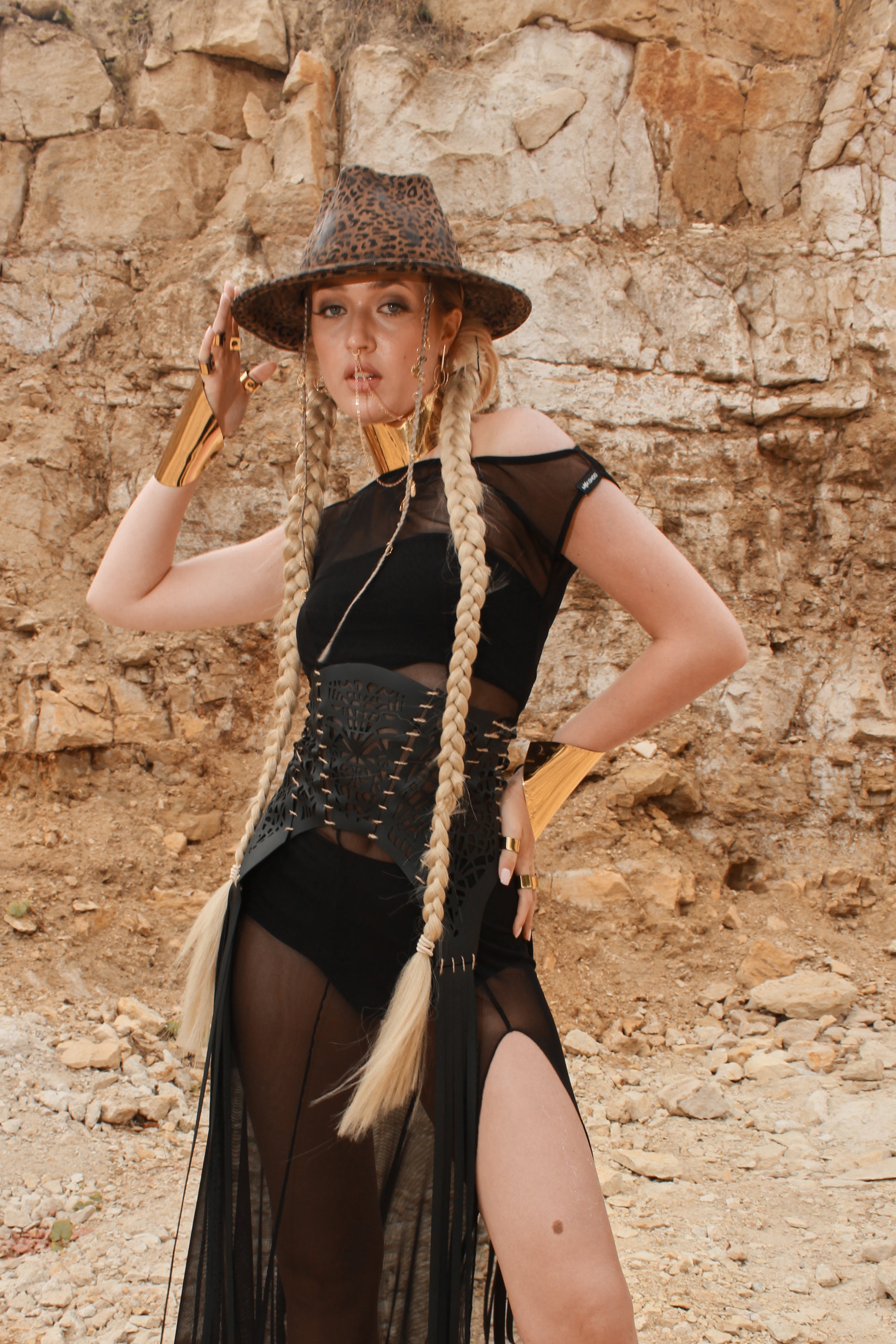 Carved eco-leather corset