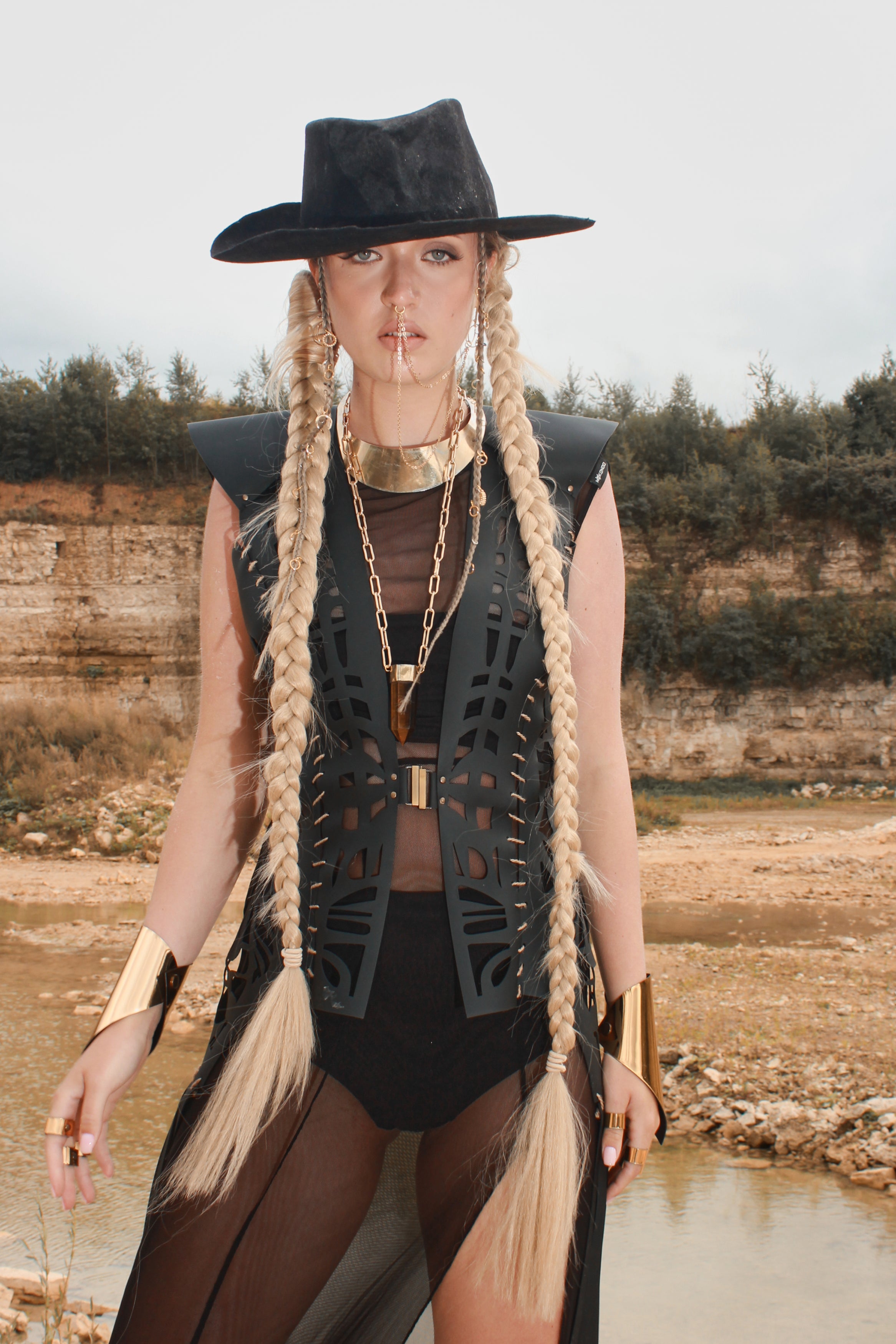 Carved eco-leather vest