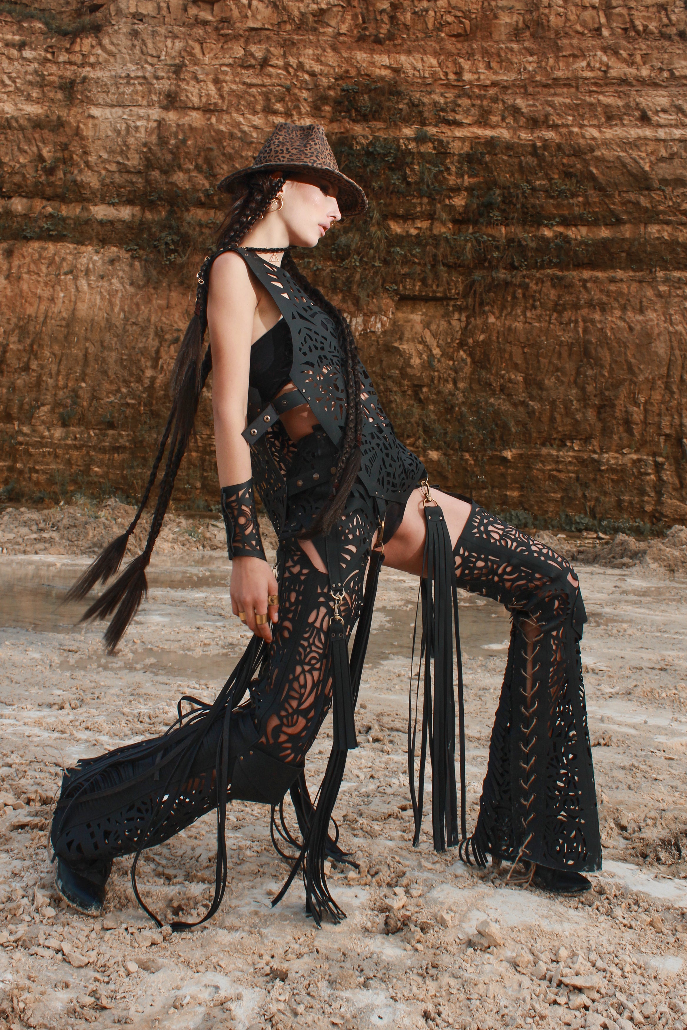 Carved eco-leather vest